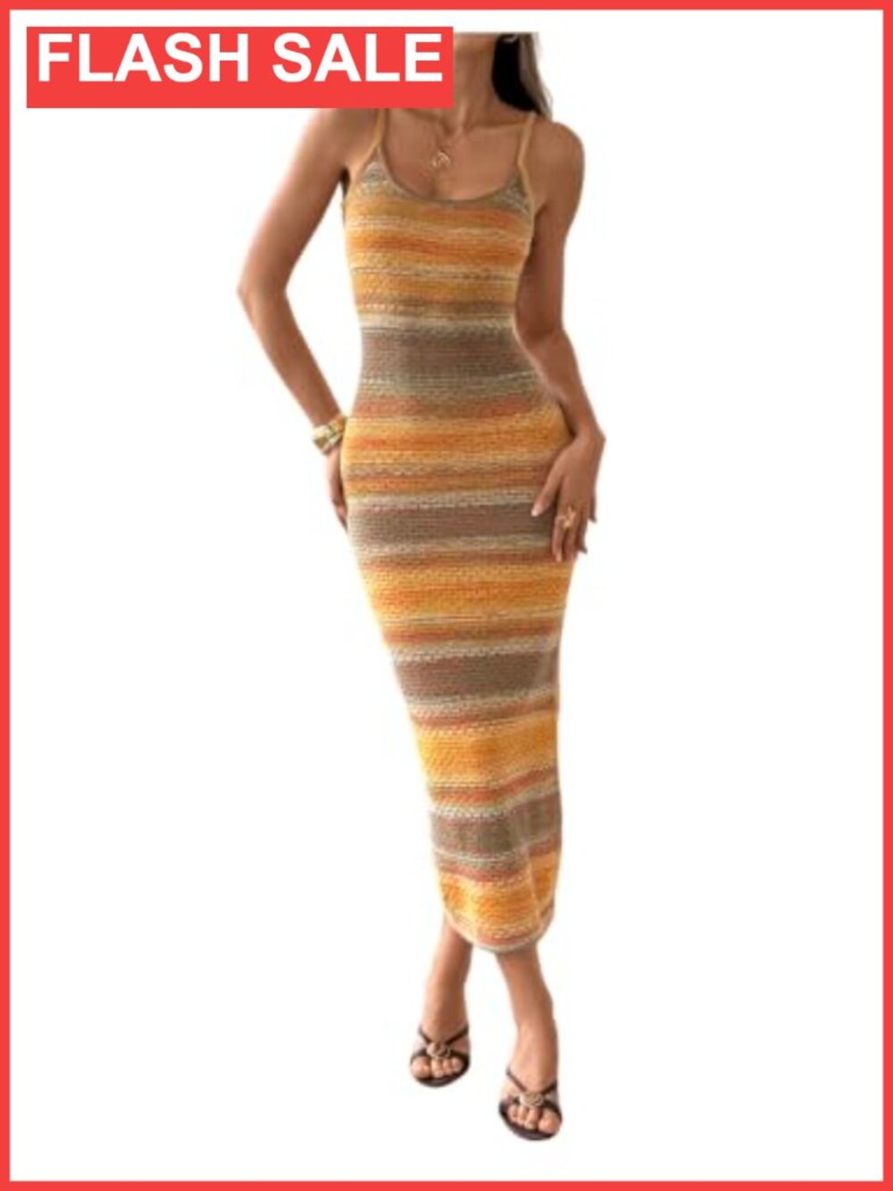 Striped Rib Knit Maxi Dress Sleeveless Backless Slim Fit Summer